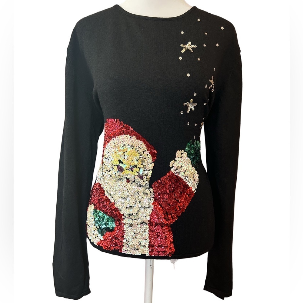 Vintage Santa Clause bling sequins maximalist gaudy kitschy Christmas top XLP